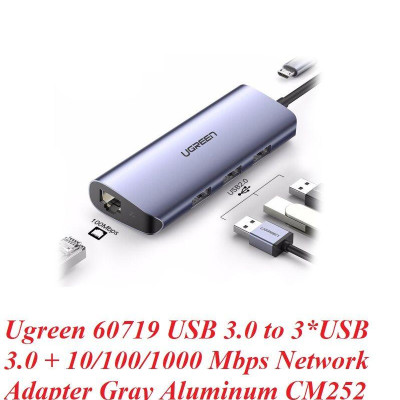Ugreen UG60719CM252TK hub USB 3.0 ra 3*USB 3.0 + 10/100/1000 gigabit lan màu xám chất liệu nhôm cổng nguồn micro - HÀNG CHÍNH HÃNG