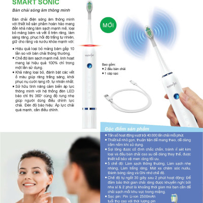 Bàn chải điện sóng âm cảm biến lực chải thông minh Waterjet Smart Sonic Toothbrush (kèm 2 đầu chải)