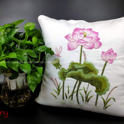 Tựa Lưng Thêu Tay Hoa Sen