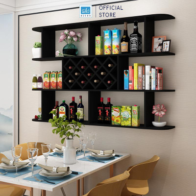 Kệ Để Vang Treo Tường 3 Tầng Bo Góc Hiện Đại Thương Hiệu SIB Decor (Kèm Giá Treo Ly) KR08
