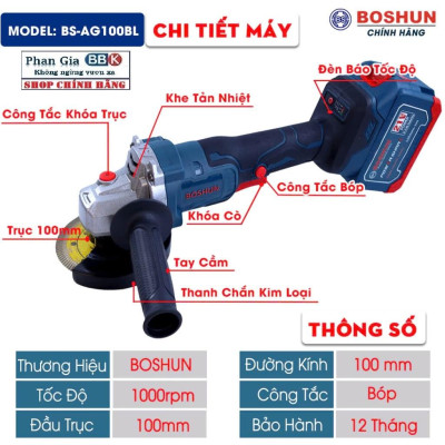 [LOẠI 1] Máy mài pin Boshun 21V - Bộ 2 pin 15CELL ABS, Động cơ không Chổi Than 100% Lõi Đồng, Bảo hành 1 năm