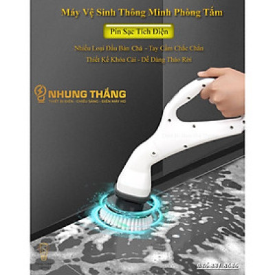 (Mẫu mới 2024) Máy Cọ Chà Sàn Vệ Sinh Tự Động, Bàn Chải Làm Sạch Vệ Sinh Nhà Tắm Không Dây Với 4 Đầu Thay Thế - Bảo Hành 12 Tháng