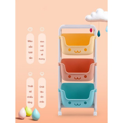 Kệ 3 tầng mặt cười dễ thương, có bánh xe di chuyển, chất liệu nhựa pp, màu sắc giao ngẫu nhiên - Hàng chính hãng