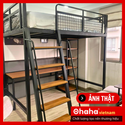 [Kèm Ảnh Thực Tế - Miễn phí vận chuyển & Lắp đặt] GIƯỜNG TẦNG THÔNG MINH KHUNG SẮT CÓ BÀN HỌC OHAHA - GTS001