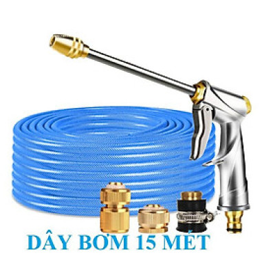 ️ Bộ dây vòi xịt nước rửa xe, tưới cây , tăng áp 3 lần, loại 15m 206701-2 đầu đồng, cút đồng+ mở chai