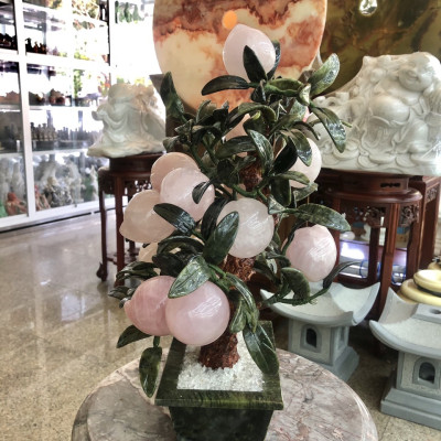 Cây Đào phong thủy đá thạch anh hồng gồm18 quả - Cao 45cm