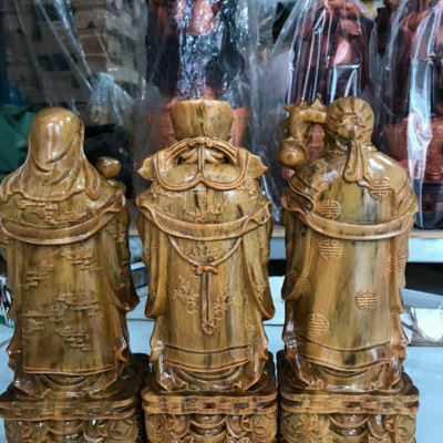 Bộ tượng phật tam đa phúc lộc thọ bằng gỗ huyết long đẹp long lanh kt cao 30×11×9cm 