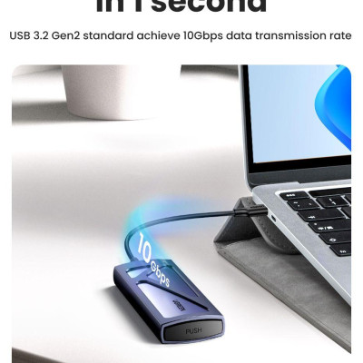 Ugreen UG15512CM578TK NVME USB type C 3.1 Gen2 tốc độ 10Gbps có kèm 2 cáp A-C + C-C dài 0.5M - hỗ trợ SSD 2Tb - Vỏ nhôm Box đọc ổ cứng SSD M.2 Màu Đe - HÀNG CHÍNH HÃNG
