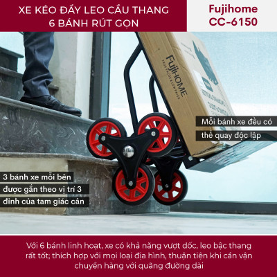 Xe kéo đẩy hàng leo cầu thang 6 bánh rút gọn FUJIHOME CC-6150 (leo cầu thang <100kg, đi đường bằng <150kg)