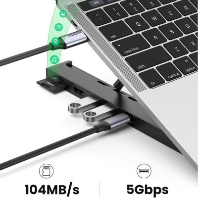 Ugreen UG80551CM359TK 5 trong 1 Bộ chuyển Type C sang 2*USB 3.0 A + HDMI + SD-TF + giá đỡ máy tính - HÀNG CHÍNH HÃNG