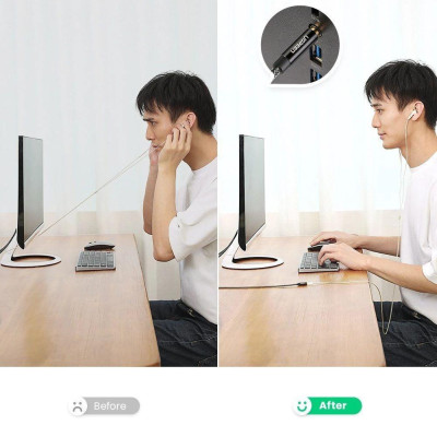 Ugreen UG60847AV118TK 2M màu đen 3.5mm 3 ngấn nối dài Cáp âm thanh dây bện nylon 50cm hỗ trợ micro - HÀNG CHÍNH HÃNG