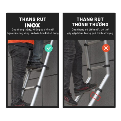Thang inox rút đơn 3,8m chính hãng Nikita, an toàn, tiện dụng, dễ di chuyển