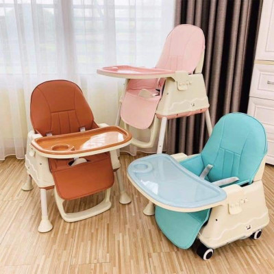 Ghế Ăn Dặm, Ghế Ăn Nâng Hạ Độ Cao Có Nệm Và Bánh Xe - Màu Xanh (Tặng Thìa Ăn Dặm Báo Nóng)