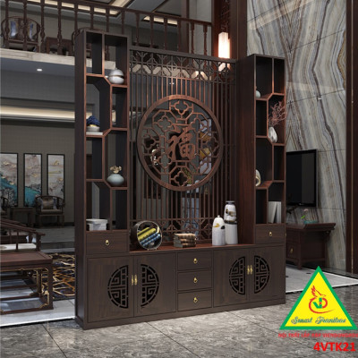 Vách ngăn phòng khách, vách ngăn tủ kệ bằng gỗm bình phong tranh 4VTK21- NỘI THẤT LẮP RÁP VIENDONGADV