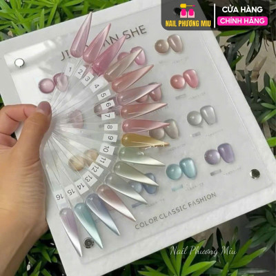 Set Sơn Mắt Mèo Ánh Trăng 16 Màu JiaoYanShe Tặng Kèm Bảng Màu, Sơn Mắt Mèo Jiao Hàn Quốc Đặc Mướt, Cọ Đẹp, Chai 15ml Nữ Women