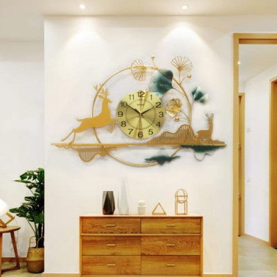 Đồng Hồ Treo Tường Trang Trí Decor  DH11 kim trôi quartz hoa mai vàng nội thất cỡ lớn