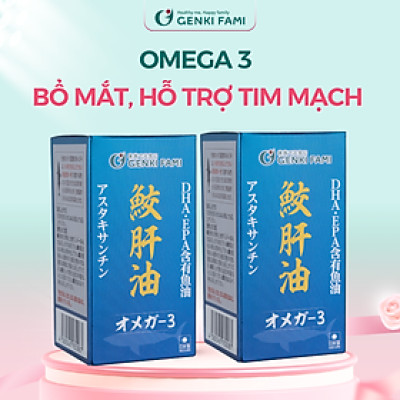 Combo Viên Uống Dầu Gan Cá Mập Omega 3, Bổ Mắt, Bổ Não, Tốt Cho Tim Mạch, Genki Fami Nhật Bản Hộp 90 Viên