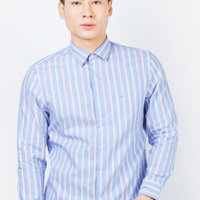 Ao sơ mi nam dài tay ALIGRO 100% chất cotton xanh da trời cổ bẻ dáng ôm body ALGS106