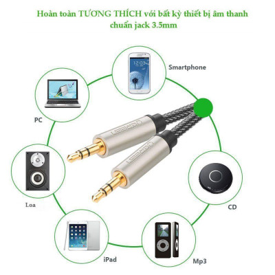 Ugreen UG10604AV125TK 2M màu xám đen cáp 3.5mm Pro audio đầu kim loại dây dù bọc chống nhiễu - HÀNG CHÍNH HÃNG