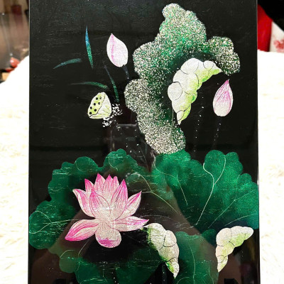 Tranh sơn mài - vẽ màu kết hợp dát vàng/ bạc Thanh Bình Lê, hàng xuất khẩu 20x30 cm