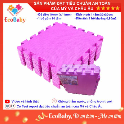 Bộ 10 tấm Thảm xốp cho bé ECOBABY, thảm xốp đạt tiêu chuẩn Mỹ và Châu Âu, độ dày khoảng 1cm, kích thước 1 tấm 30x30cm - Màu trơn