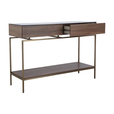 Bàn console trang trí JEAGER chân kim loại bền chắc, khung gỗ kèm kệ lửng và ngăn kéo kết hợp mặt kính cường lực cao cấp
