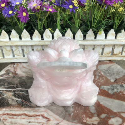 Tượng Cóc Ba Chân, Cóc Ngậm Tiền, Thiềm Thừ phong thủy chiêu tài lộc đá thạch anh hồng - Dài 15 cm