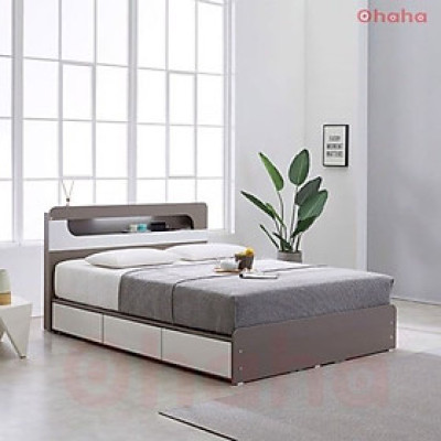 [ Kèm Ảnh Thực Tế - Miễn phí vận chuyển & Lắp đặt tại TP.HCM ]  Giường ngủ gỗ công nghiệp cao cấp Ohaha - GC033 - 02 - Kèm đèn Led - Xám Chì/Trắng