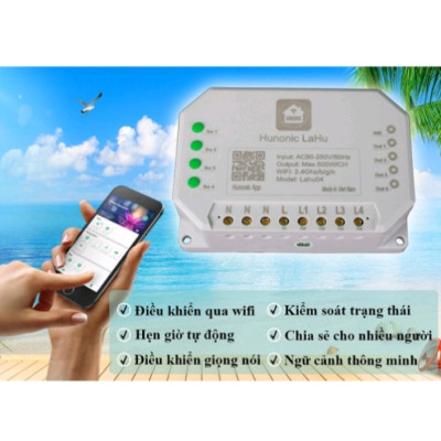 Công Tắc Điều Khiển Đèn, Quạt Từ Xa Qua Điện Thoại Hunonic Lahu 2 kênh, 4 kênh 220V/500W
