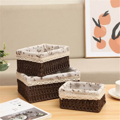 Giỏ Cói Lót Vải Hoa Nhí Đựng Đồ Mỹ Phẩm, Phụ Kiện, Đi Picnic, Giỏ Mây Decor Trang Trí Nhà Cửa Phong Cách Vintage