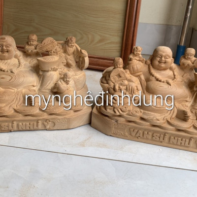 Tượng phật di lặc ngũ phúc bằng gỗ ngọc am thơm nức kt 40x20x20cm 