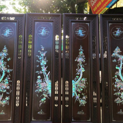 Tranh gỗ gụ khảm xà cừ ốc ,tích  tứ quý bốn mùa trong năm mầu sắc đẹp long lanh kt 37×117×3.5cm 