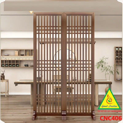 Vách ngăn phòng khách, vách ngăn tủ kệ bằng gỗ CNC406 - Nội thất lắp ráp Viendong adv