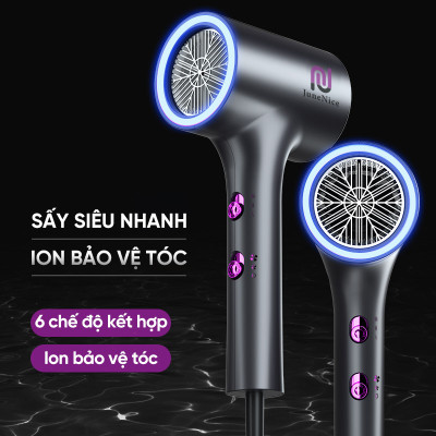 Máy sấy tóc JuneNice, công suất lớn 1800W với đèn led chạy vòng trên máy sấy biểu thị 2 sức gió 3 nhiệt độ JN_HY5515