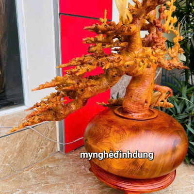 1 bình hoa mai lan phong thủy trang trí phòng khách bằng gỗ hương ta kt cao 72×55×48cm 