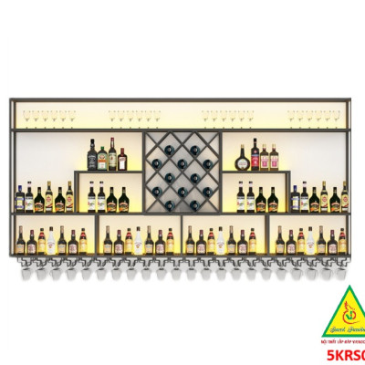 KỆ TRƯNG RƯỢU KHUNG SẮT – MẶT GỖ CÓ ĐÈN 5KRS03 - NỘI THẤT LẮP RÁP VIENDONGADV