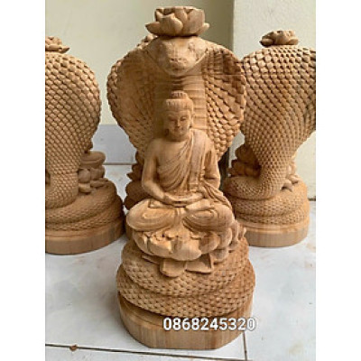 Tượng thần rắn bảo vệ đức phật xông trầm  bằng gỗ ngọc am kt cao 30×11×10cm 