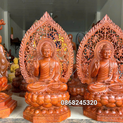 Tượng Phật liên hoa  bằng gỗ hương đá kt cao 60×36×36cm