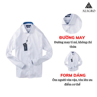 Áo sơ mi nam dài tay ALIGRO cổ bẻ dáng ôm body 100% chất cotton màu trắng phối ALGS190