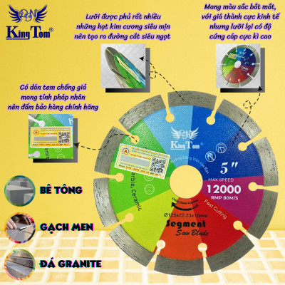 Lưỡi Cắt Gạch 125mm KingTom Sắc Màu Khô - Cắt Gạch Men, Bê Tông