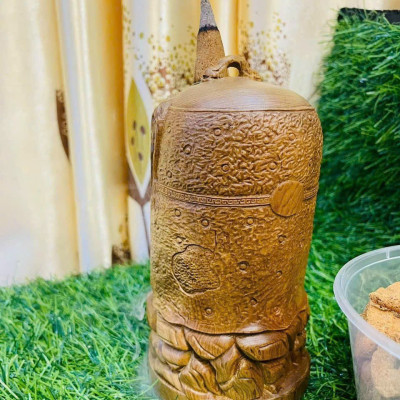 Tượng chuông đạt ma sư tổ xông trầm gỗ bách xanh kt cao 30×14cm 