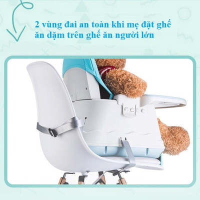 Ghế Ăn Dặm, Ghế Ăn Nâng Hạ Độ Cao Có Nệm Và Bánh Xe - Màu Xanh (Tặng Thìa Ăn Dặm Báo Nóng)