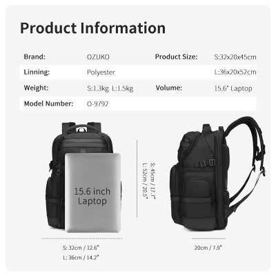 Ozuko Ba lô nam dung tích lớn Sử dụng hàng ngày Túi Mulit Ba lô du lịch chống nước