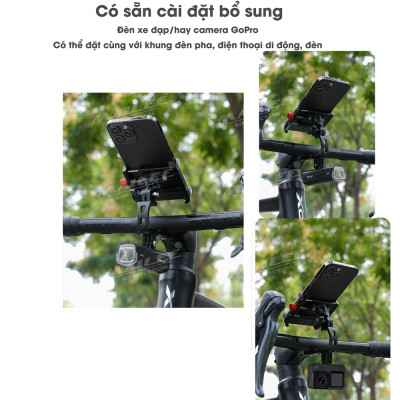 Giá đỡ điện thoại di động hợp kim nhôm cho xe đạp ELZ-01, gắn trên xe đạp touring, điều chỉnh dọc 180 độ, xoay ngang 360 độ, có thể gắn camera - Mai Lee