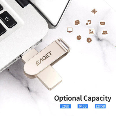 
Ổ đĩa flash di động tốc độ cao Dung lượng lớn cho máy tính xách tay PC USB EAGET F60 64GB Metal U Disk USB3.0 
