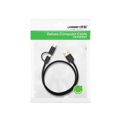 Ugreen UG30177US142TK 1.5M màu đen Cáp USB-A 2.0 sang Micro USB + USB-C - HÀNG CHÍNH HÃNG