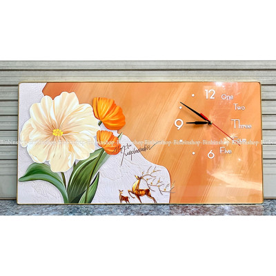 (ẢNH THẬT) Tranh đồng hồ tráng gương hoa tulip 6 tranh bo viền kèm đinh treo