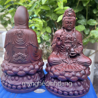 Tượng phật bà quan âm bồ tát bằng gỗ trắc đỏ đen kt 12×7×6cm