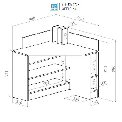 Bàn Làm Việc Góc Tường Màu Vân Gỗ Sồi Phối Trắng Đơn Giản Thương Hiệu SIB Decor BLV103
