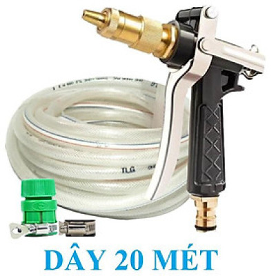 ️ Bộ dây vòi xịt nước rửa xe, tưới cây , tăng áp 3 lần, loại 20m 206236 đầu đồng,đai + mở chai